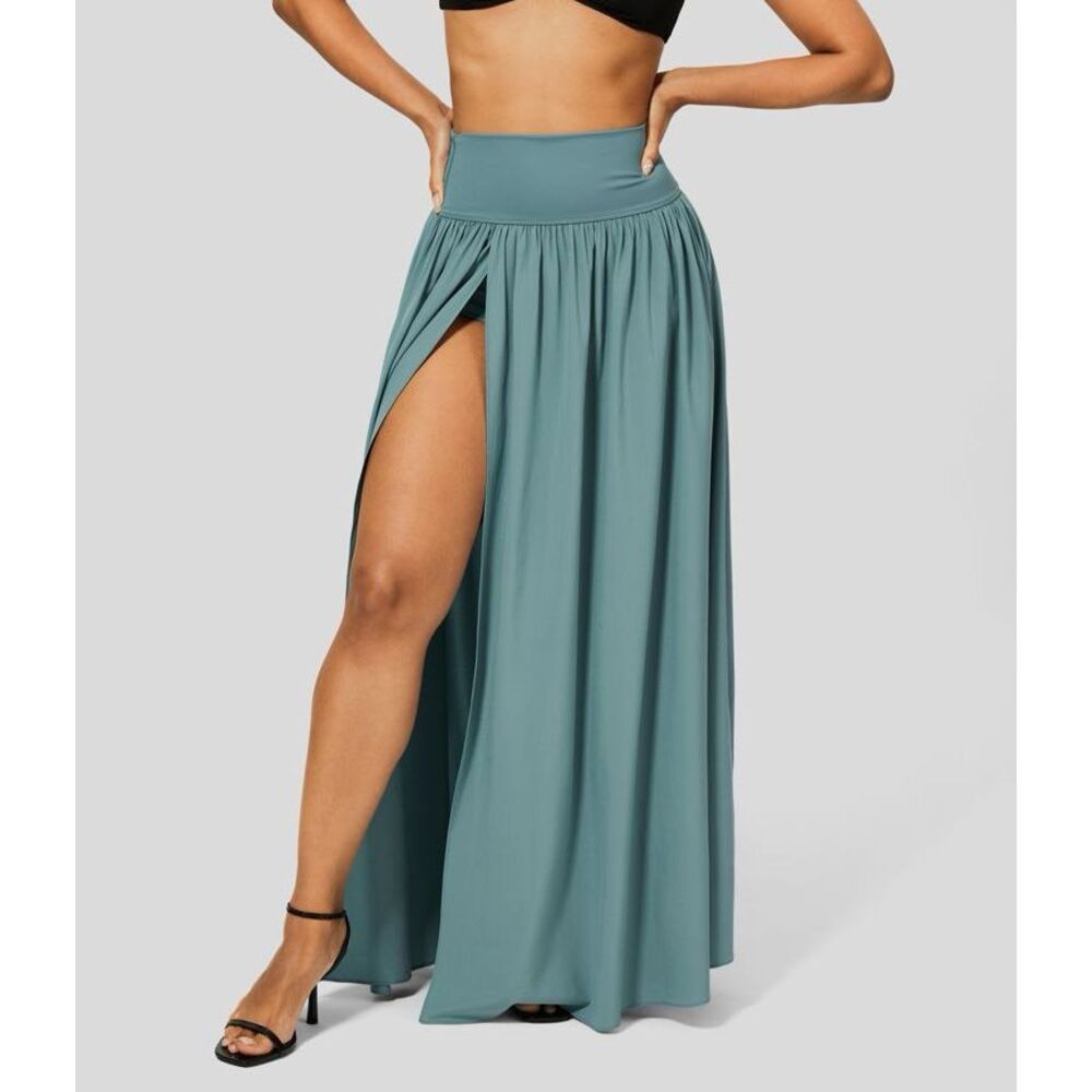 Halara Breezeful High Waisted Plicated Split 2-in-1 Flowy Maxi Casual Skirt Sz L